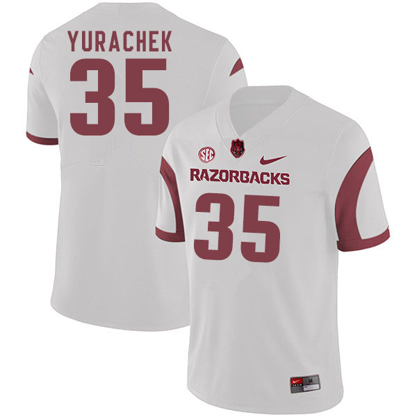 Men #35 Jake Yurachek Arkansas Razorbacks College Football Jerseys Sale-White - Click Image to Close